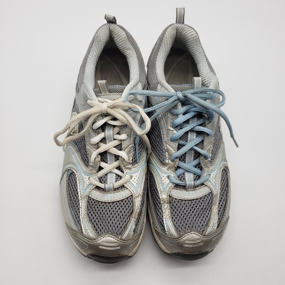 Sketchers Shape Ups women US 9 blue white silver sneakers lace up leather blend - Picture 5 of 10
